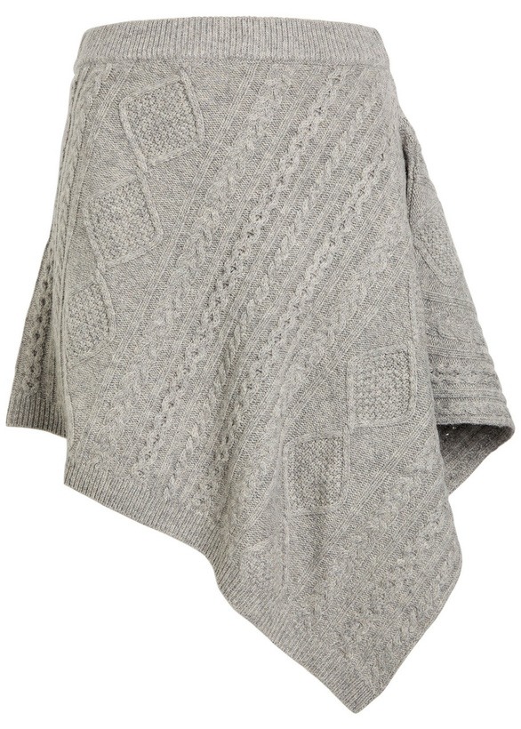 Photo: Staud Veer Asymmetric Cable-knit Wool-blend Skirt Grey
