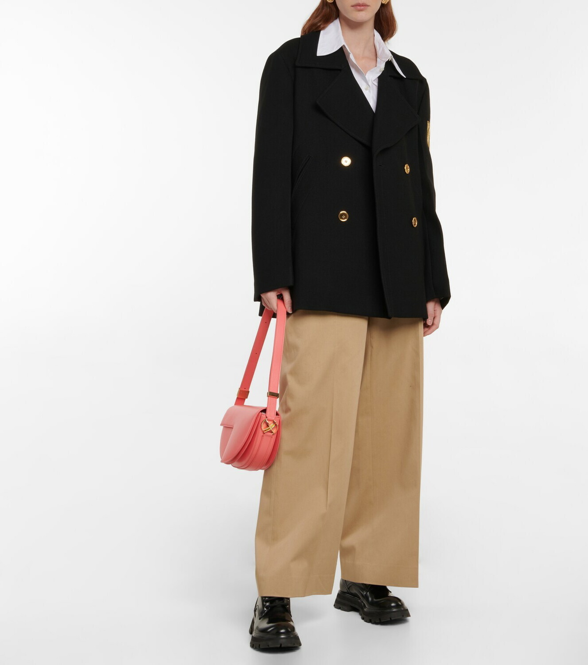 【PATOU】logo-embroidered double-breasted virgin wool コート Patou Embroidered virgin wool peacoat Patou