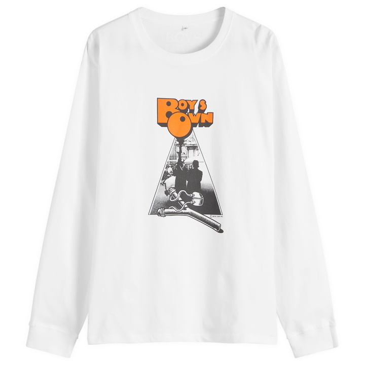 Photo: Boys Own Men's Clock Work Orange Print Long Sleeve T Shirt in White/Orange