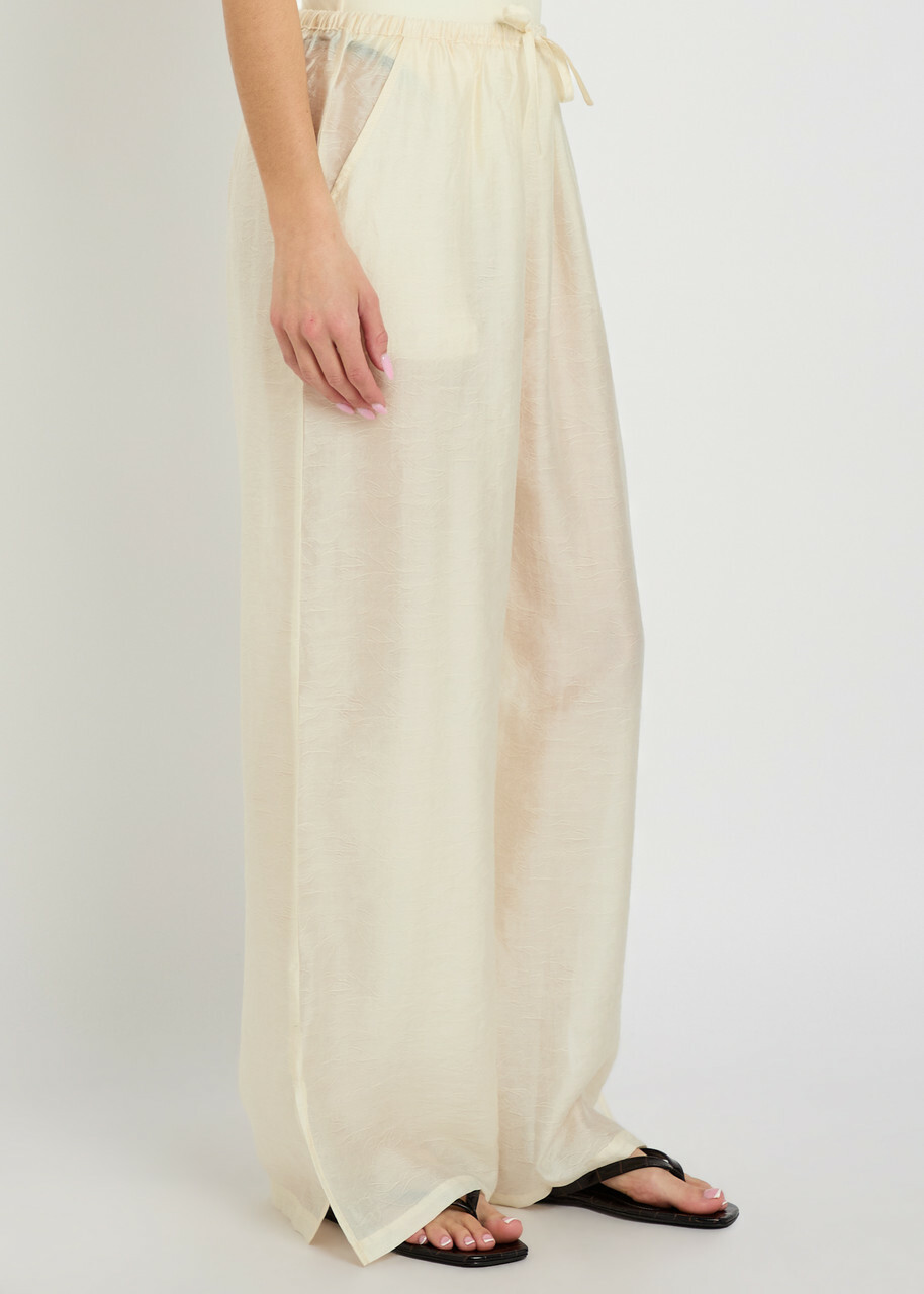 Solaqua Giulia Embroidered Wide-leg Trousers Ivory