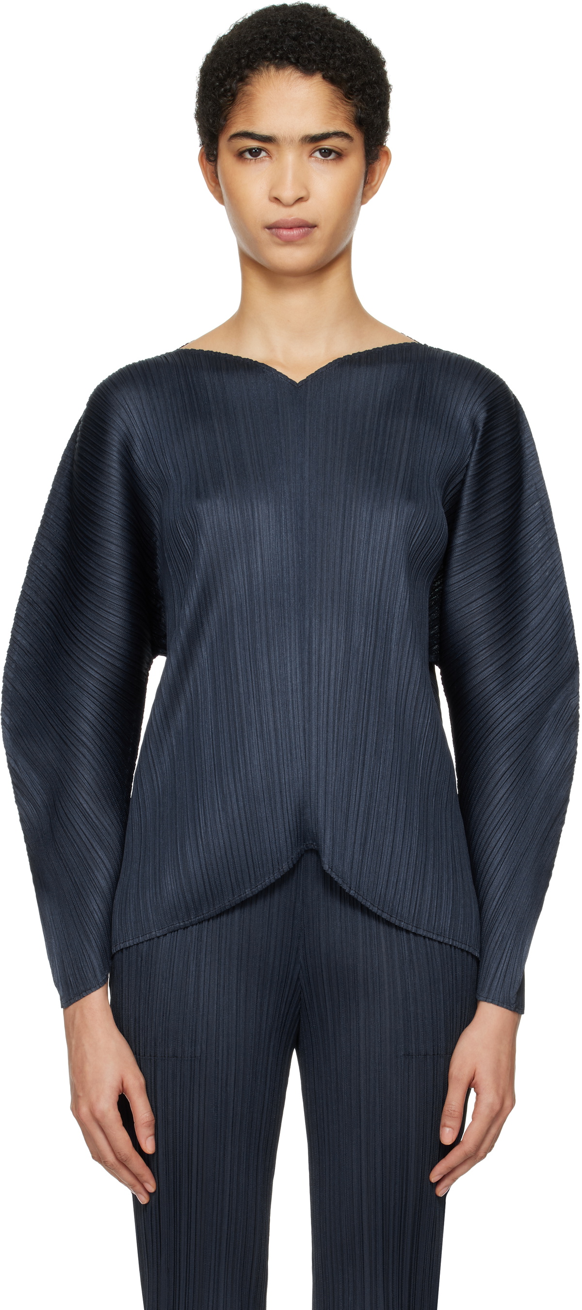 PLEATS PLEASE ISSEY MIYAKE Navy Wormhole Blouse Pleats Please