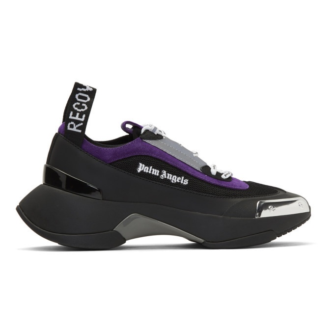Photo: Palm Angels Black and Purple Recovery Lace-Up Sneakers