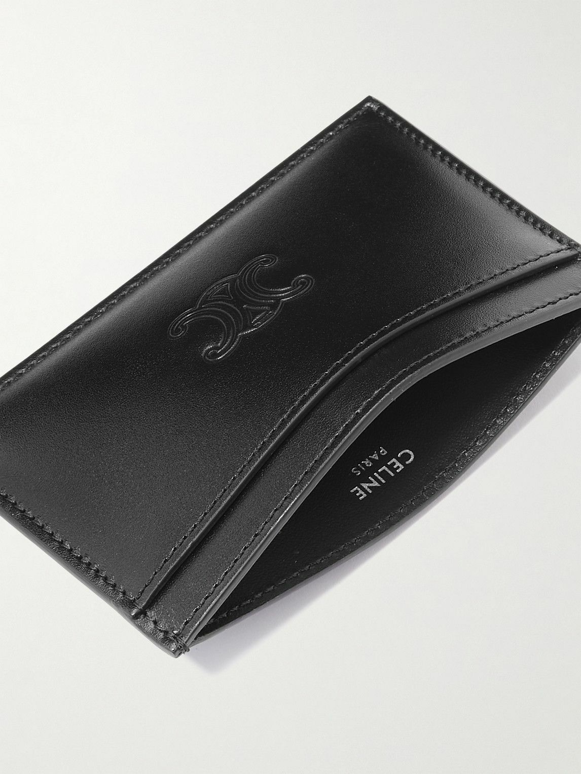 CELINE - Triomphe Logo-Embossed Leather Cardholder