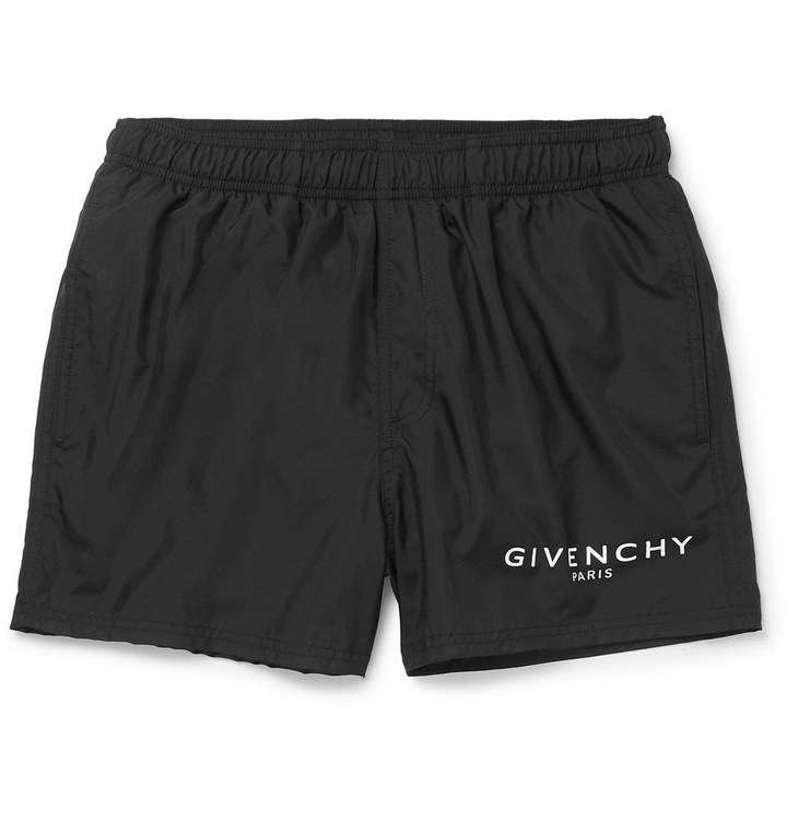 Photo: Givenchy - Slim-Fit Short-Length Logo-Print Swim Shorts - Black