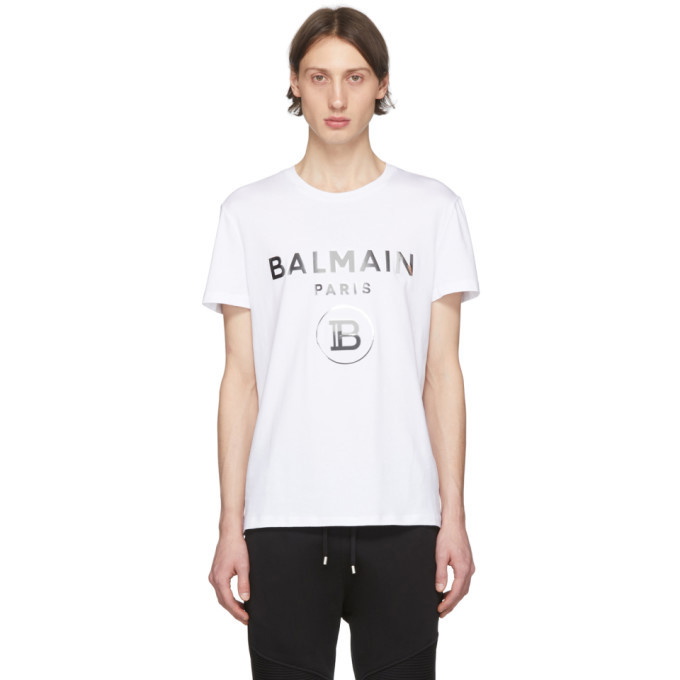 Photo: Balmain White Rubberized Logo T-Shirt