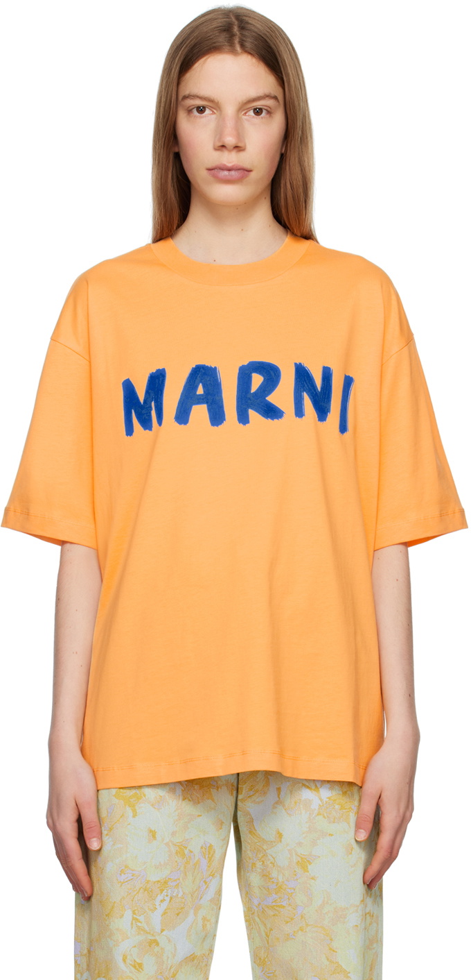 ★MARNI★ Cotton Short Sleeve T-Shirt Orange HUMU0223PAUSCV1 Orange Marni Sunset T-Shirt | SVD