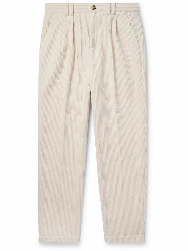Photo: Brunello Cucinelli - Straight-Leg Pleated Cotton-Corduroy Trousers - White