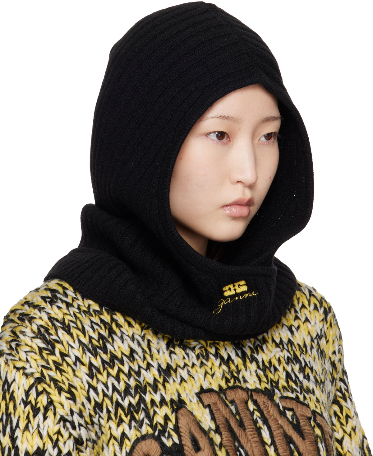 GANNI Black Wool Mix Balaclava