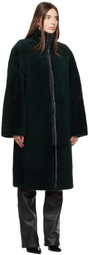 Helmut Lang Khaki Zip Shearling Coat