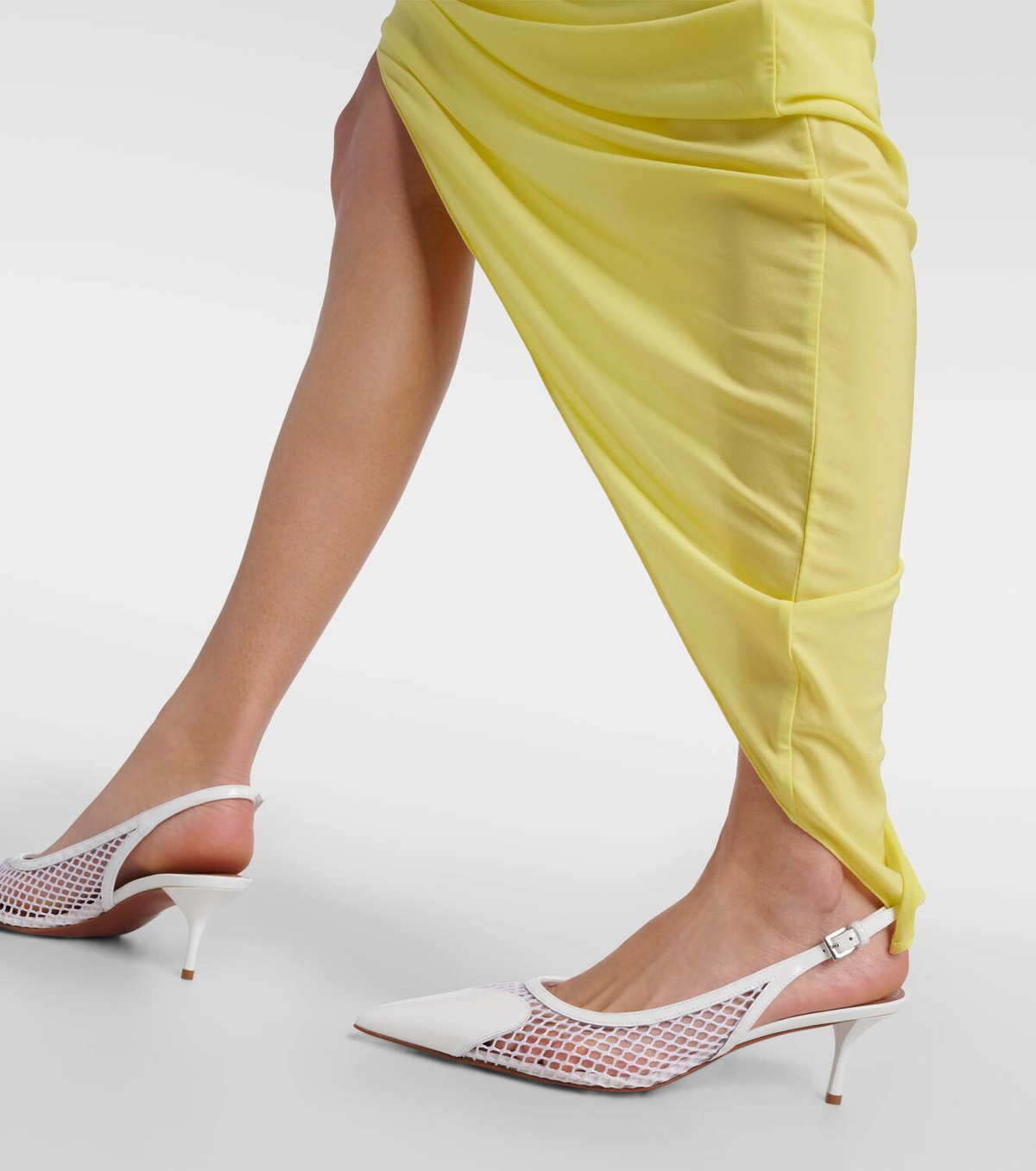 Alaïa Le Cœur patent leather and fishnet slingback pumps ALAÏA