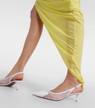 Alaïa Le Cœur patent leather and fishnet slingback pumps