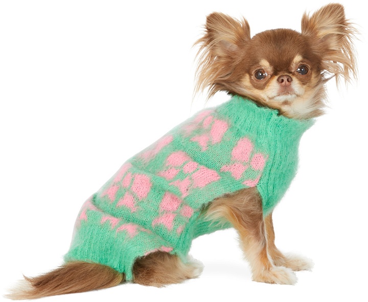 Photo: Ashley Williams Green & Pink Intarsia Bows Dog Sweater