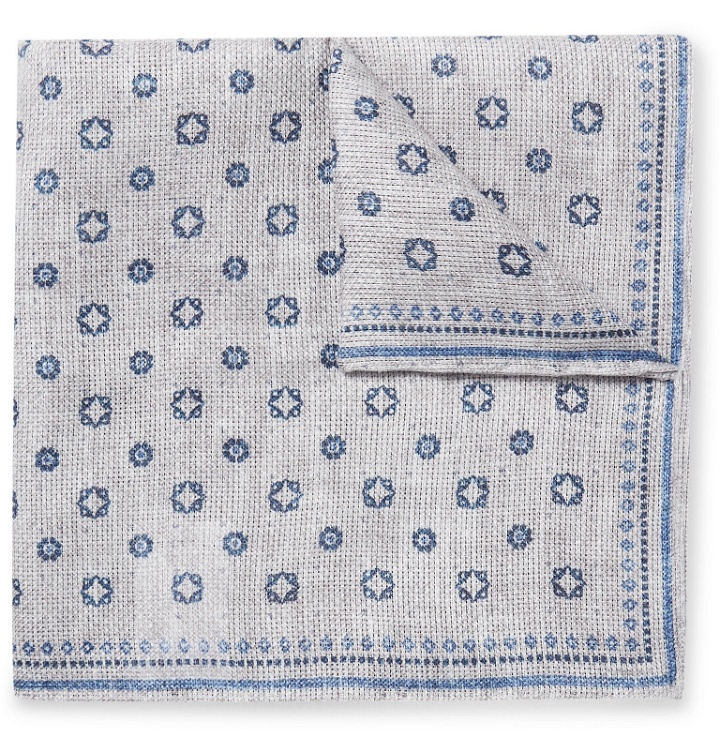 Photo: Brunello Cucinelli - Printed Mélange Linen and Cotton-Blend Pocket Square - Gray