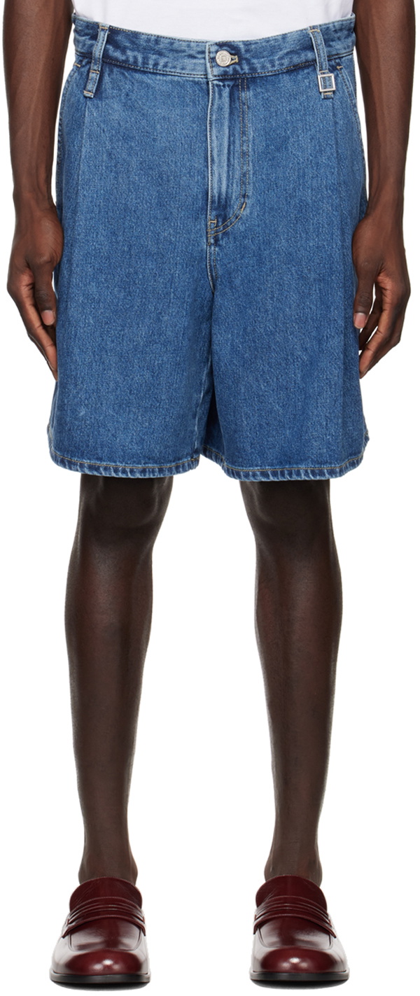 Wooyoungmi Blue Pleated Shorts Wooyoungmi