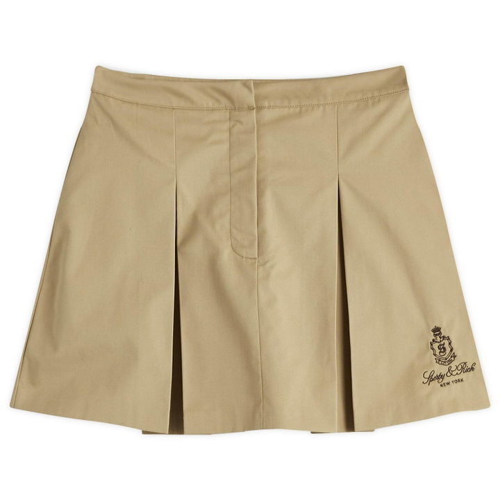 Photo: Sporty & Rich Women's Vendome Double Pleat Skirt in Beige Chocolate
