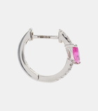 Roxanne First 14kt white gold single hoop earring with diamonds and pink sapphire