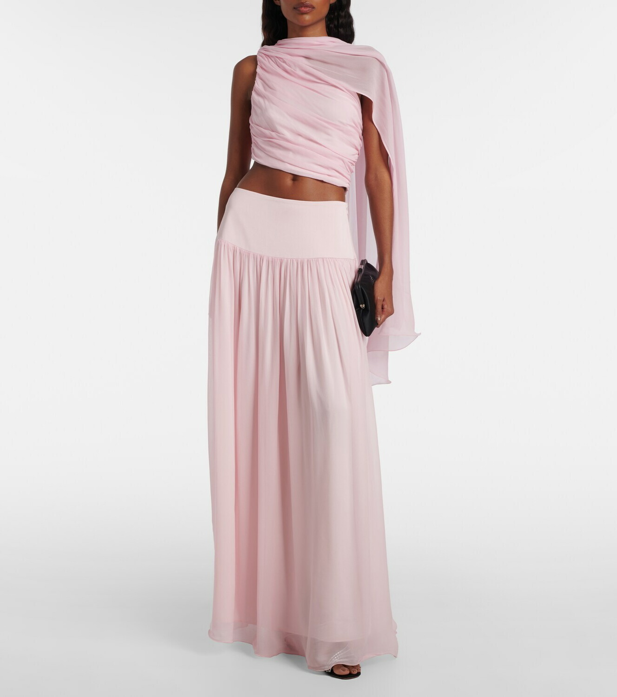 Posse Solene gathered scarf-detail mesh top