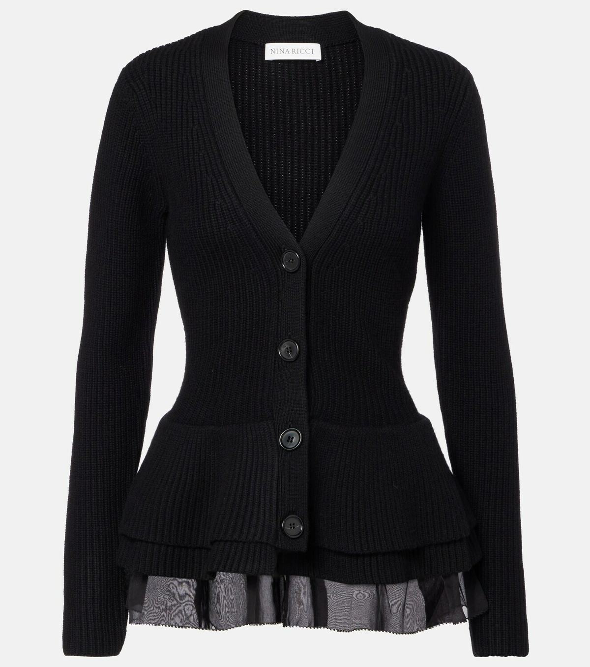 Nina Ricci Ruffled silk-trimmed wool cardigan
