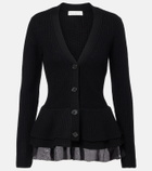 Nina Ricci Ruffled silk-trimmed wool cardigan