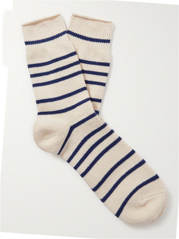 Photo: Anonymous Ism - Striped Cotton-Blend Socks - Blue