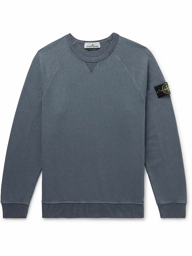 Photo: Stone Island - Logo-Appliquéd Garment-Dyed Cotton-Jersey Sweatshirt - Blue