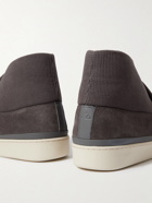 Mulo - Suede and Ribbed-Knit Slippers - Brown