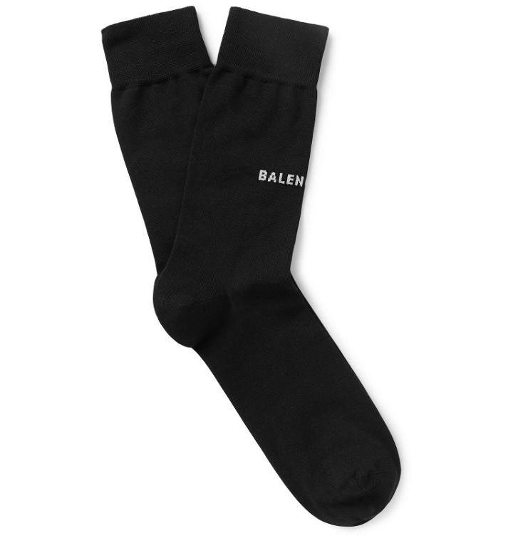 Photo: Balenciaga - Logo-Intarsia Stretch Cotton-Blend Socks - Black