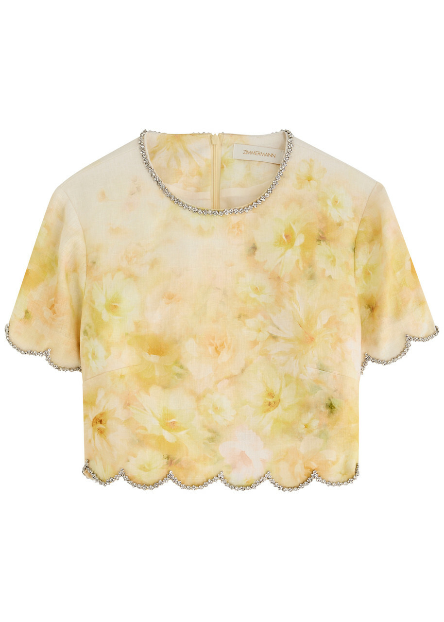 Tシャツ・カットソー ZIMMERMANN Printed Linen Crush Top Zimmermann Crush Floral-print Embellished Linen top Multi