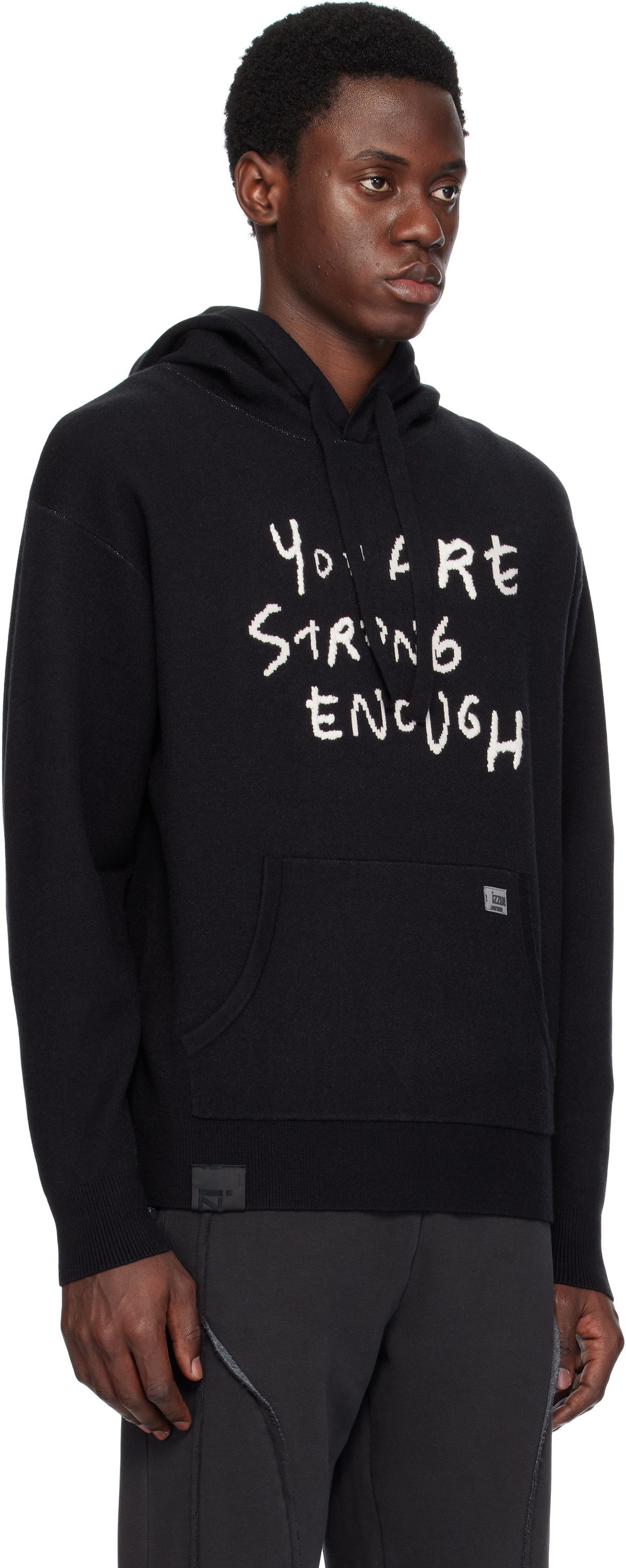 Izzue Black Slogan Knit Hoodie