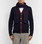 Gucci - Logo-Intarsia Alpaca and Wool-Blend Scarf - Navy