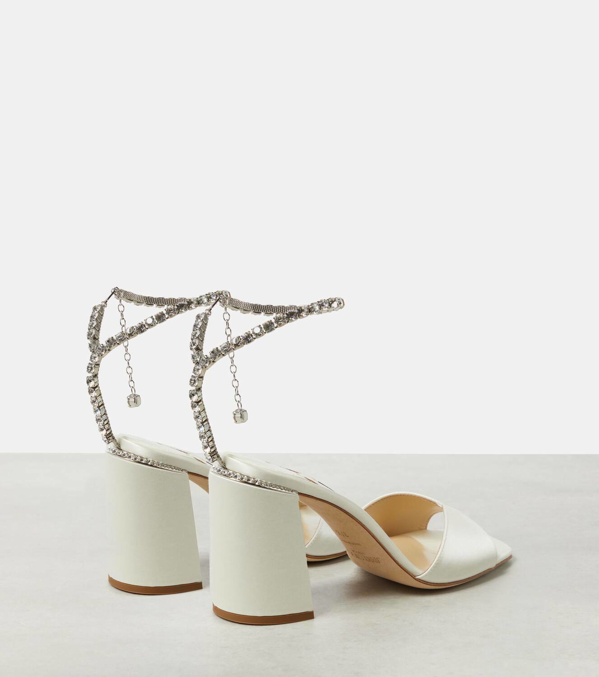 サンダル・ミュール JIMMY CHOO saeda 85 sand SAEDA SANDAL BH 85 BAQ Saeda Sandal 85 | Ivory Satin Block Heel Sandals with