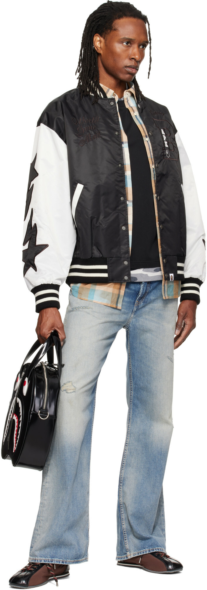 BAPE Black Shark Leather Shoulder Bag