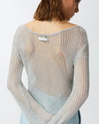 Pinko Metallic Transparent Sweater With Wide Neckline Pearl Grey
