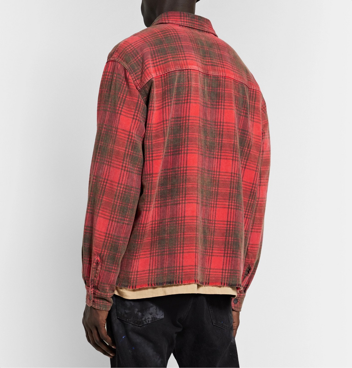 John Elliott - Distressed Checked Cotton-Flannel Shirt - Red John 