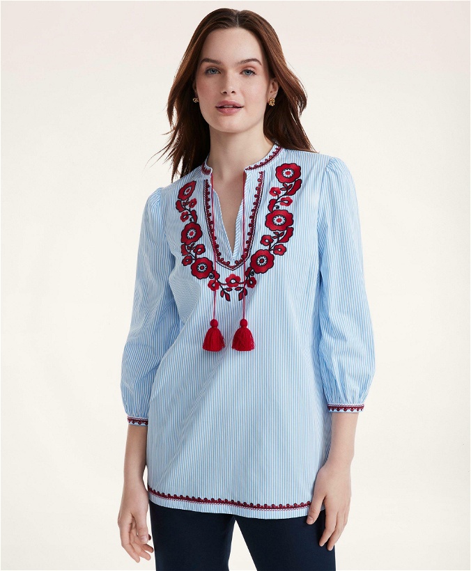 Photo: Brooks Brothers Women's Cotton Embroidered Tunic | Blue