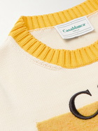 Casablanca - Logo-Embroidered Bouclé-Panelled Cotton Sweater - Neutrals