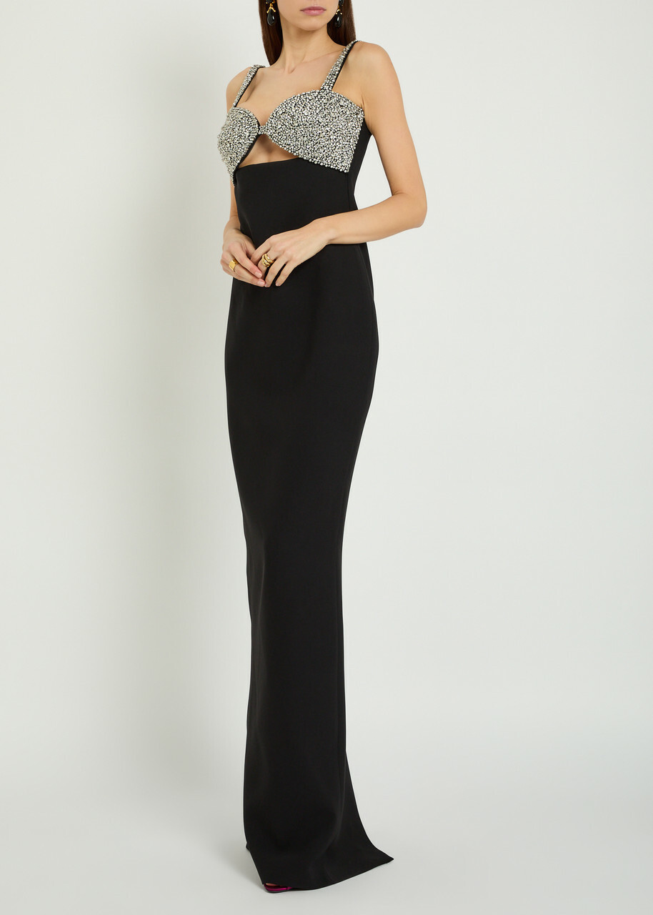 The New Arrivals Ilkyaz Ozel Lux In Orphéon Crystal-embellished Crepe Gown Black