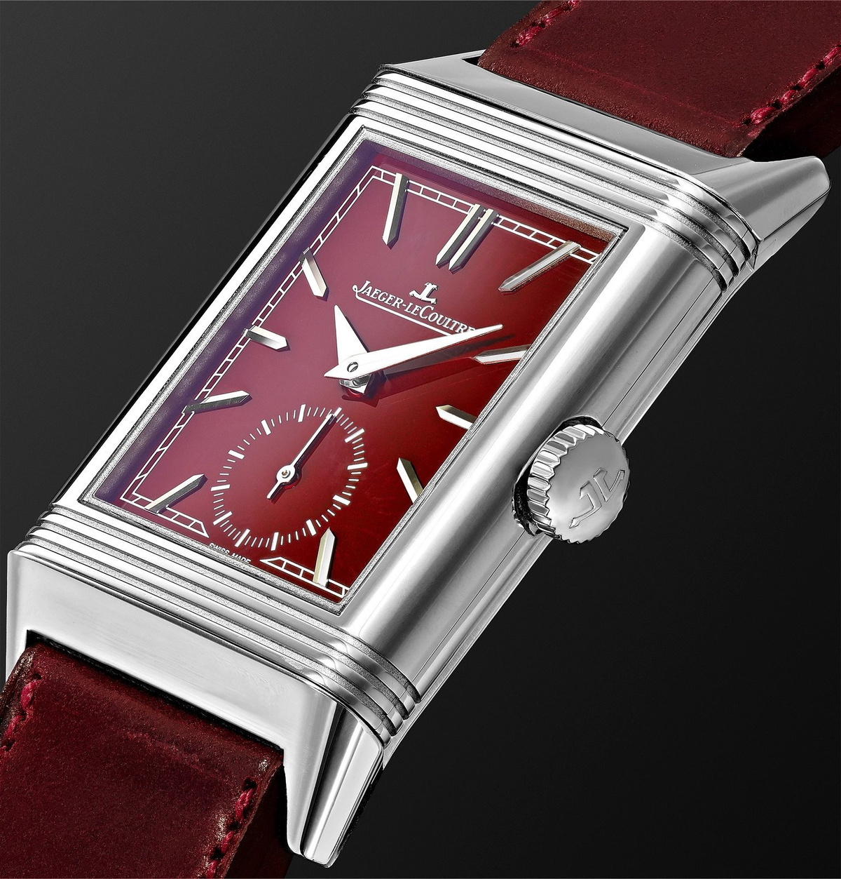 Jaeger-LeCoultre - Reverso Tribute Small Seconds Hand-Wound 27.4mm Stainless Steel and Leather Watch - Burgundy