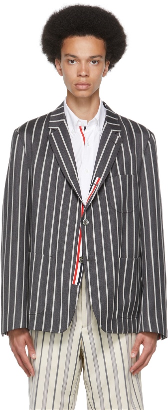 Photo: Thom Browne Grey Wool Striped Sport Coat Blazer