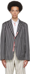 Thom Browne Grey Wool Striped Sport Coat Blazer