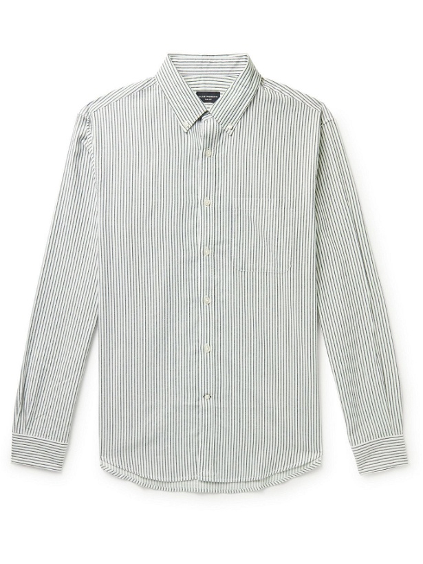 Photo: Club Monaco - Slim-Fit Button-Down Collar Striped Cotton-Flannel Shirt - Blue