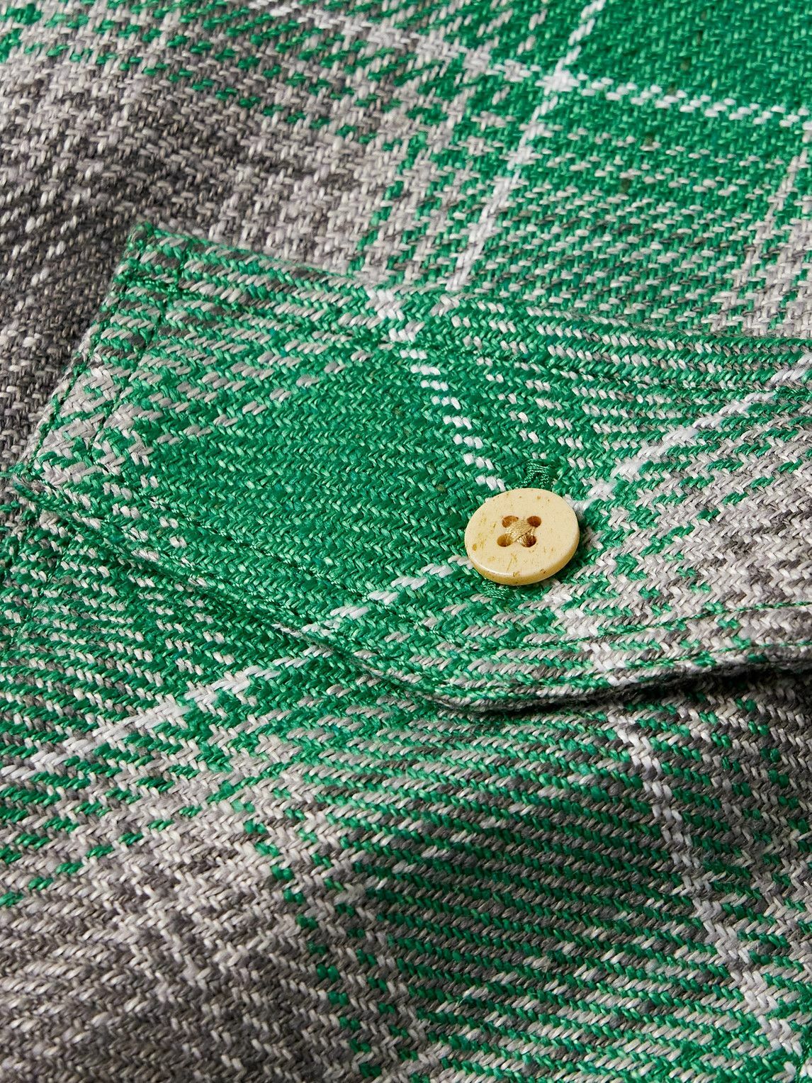 トップス visvim checkshirt Visvim - Checked Wool and Linen-Blend Flannel Shirt - Green