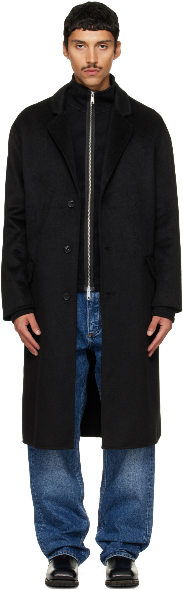 Hugo Black Melton Long Coat