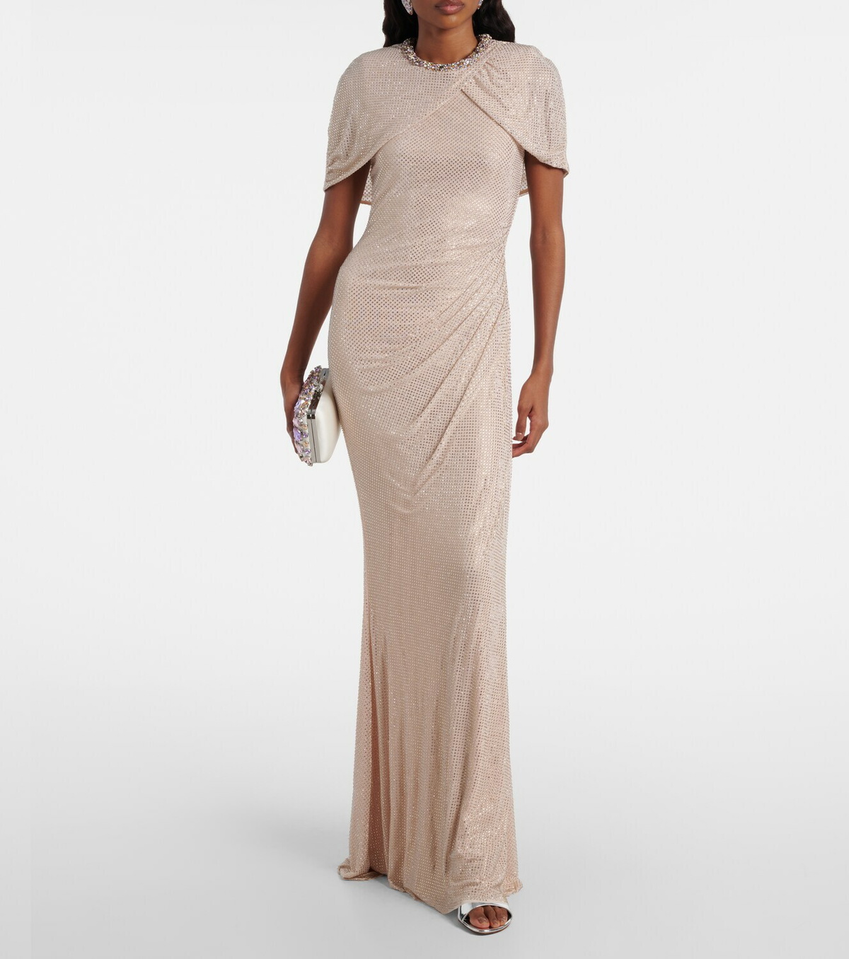 Self-Portrait Embellished caped maxi dress