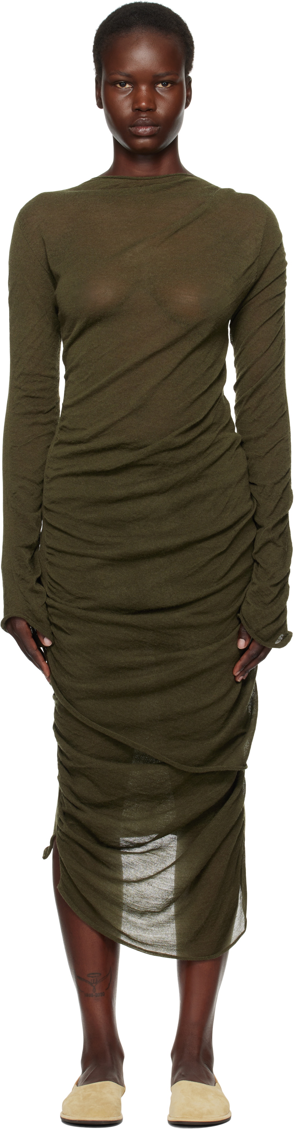 issey miyake green dress Bad News Mesh Maxi Dress