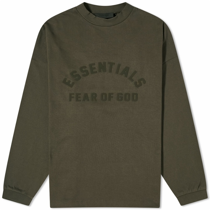 Photo: Fear of God ESSENTIALS Men's Spring Long Sleeve Printed T-Shirt in Ink