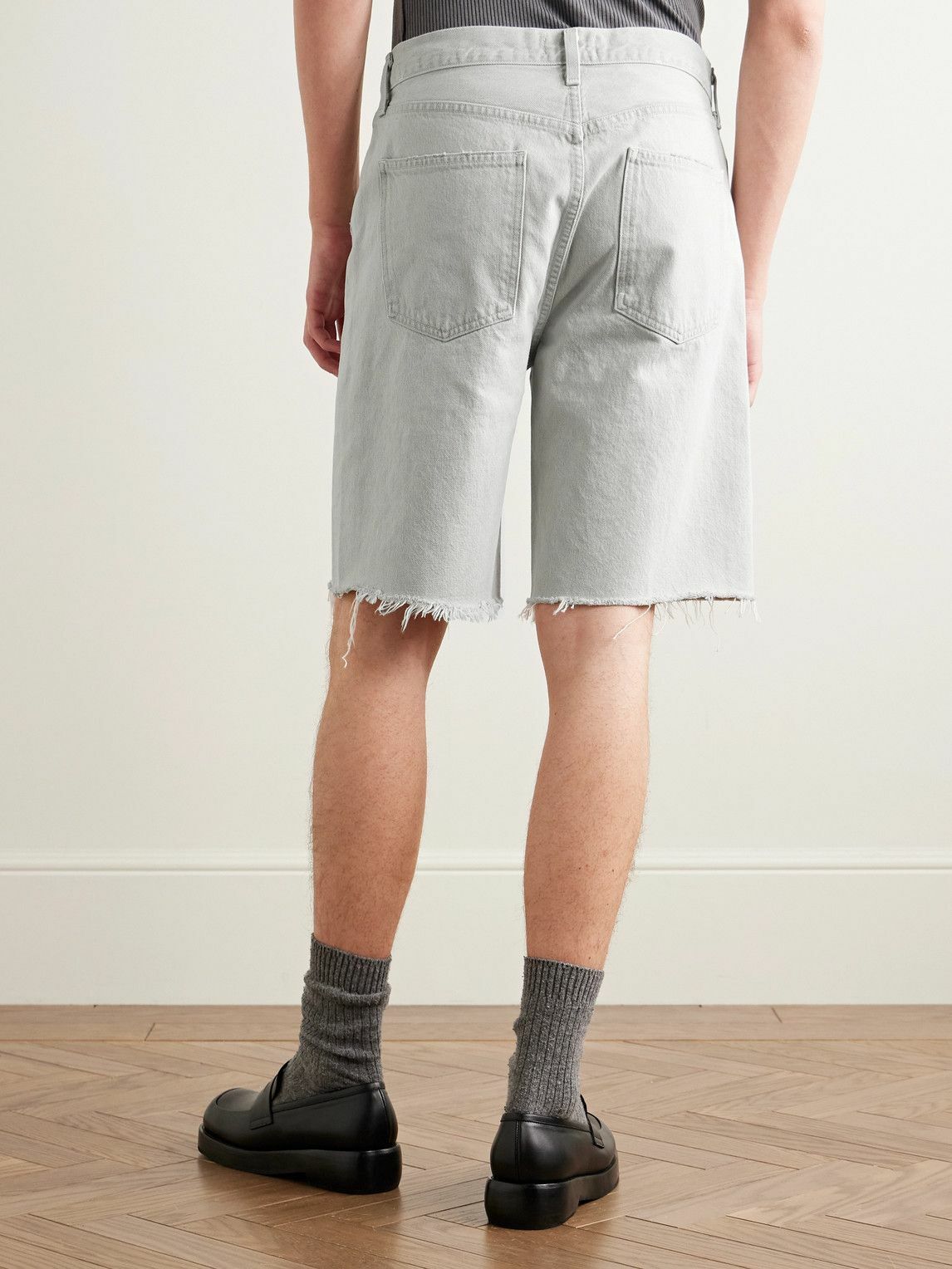 AGOLDE - Anson Straight-Leg Frayed Organic Denim Shorts - Gray
