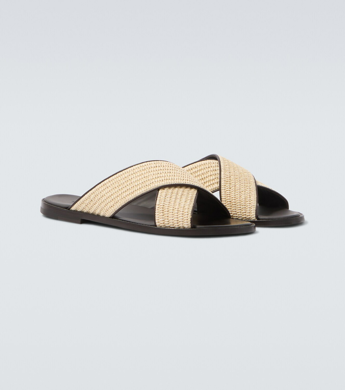 Manolo Blahnik Otawi leather-trimmed raffia sandals