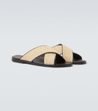 Manolo Blahnik Otawi leather-trimmed raffia sandals