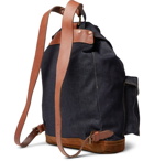 RRL - Riley Leather and Suede-Trimmed Denim Backpack - Navy